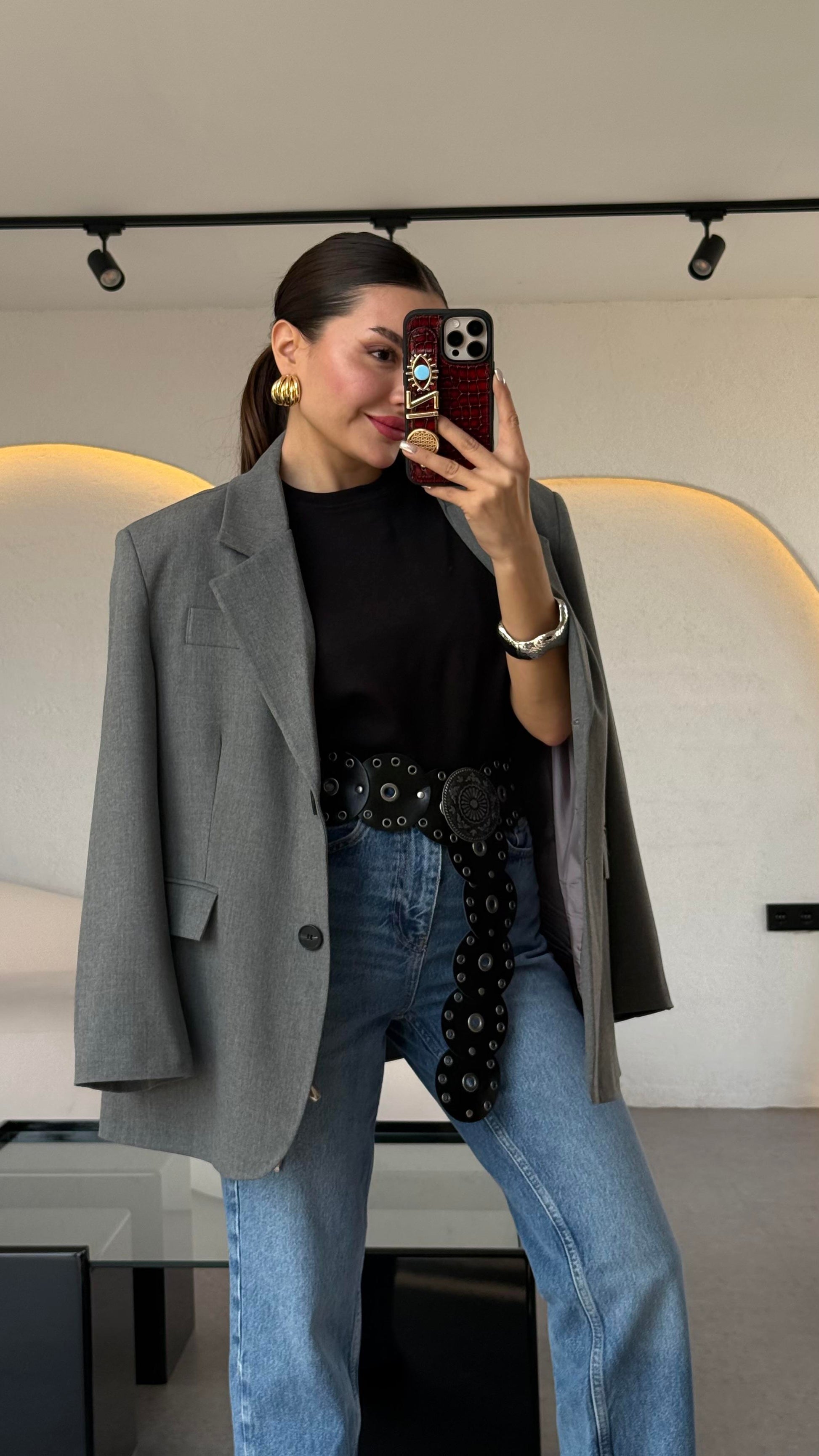 Dambia Gri Daddy Blazer Ceket