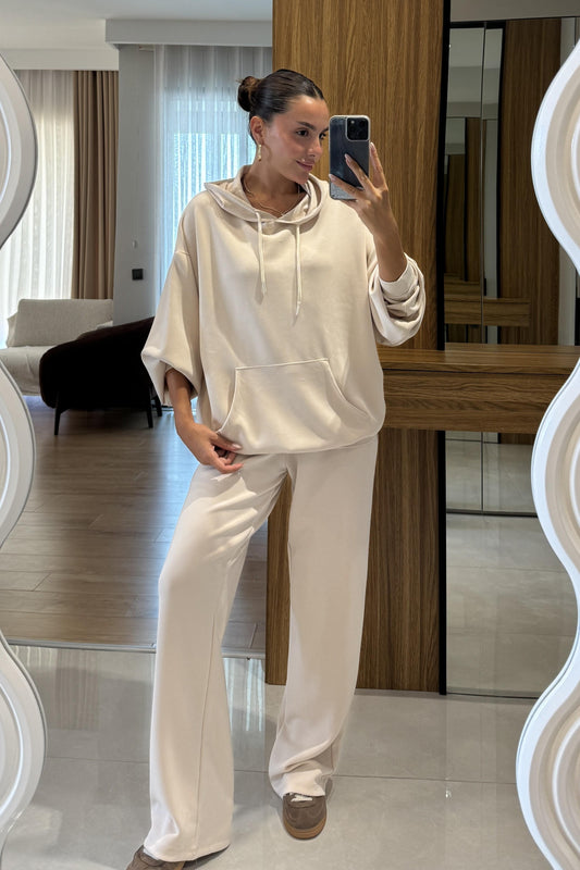 Dania Krem Oversize Kapüşonlu Eşofman Takımı