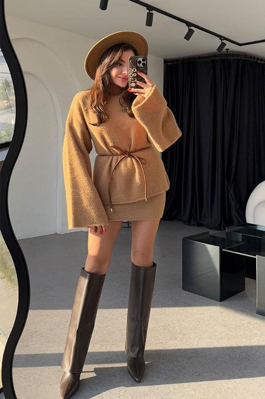 Darcio Camel Yumoş Kazak Etek Takım