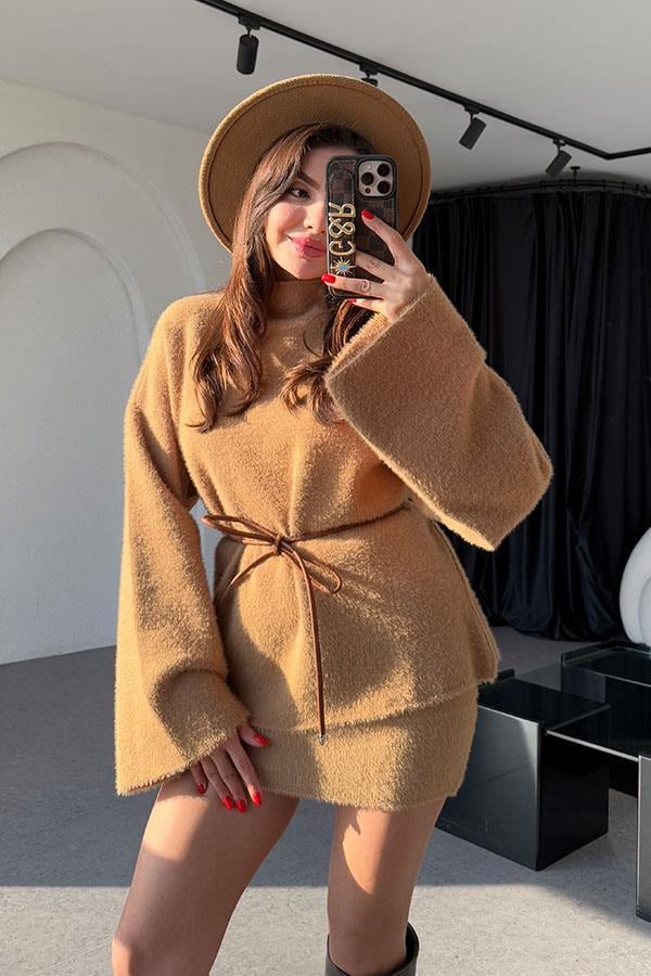 Darcio Camel Yumoş Kazak Etek Takım