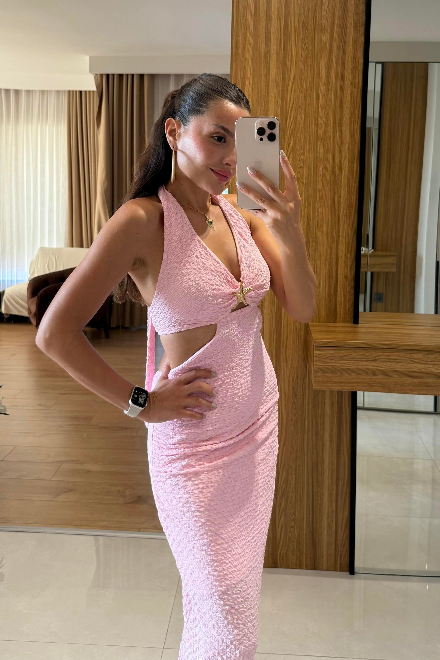 Darel Pembe Deniz Yıldızı Aksesuarlı Elbise