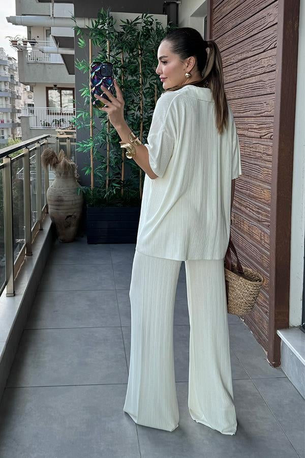 Daren Fitilli Gömlek Pantolon Takım - Ekru