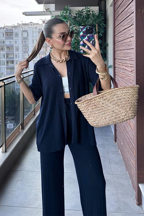 Daren Fitilli Gömlek Pantolon Takım - Lacivert