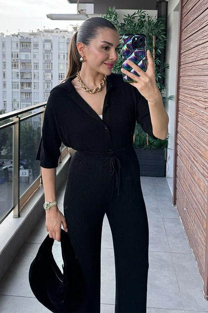 Daren Fitilli Gömlek Pantolon Takım - Siyah