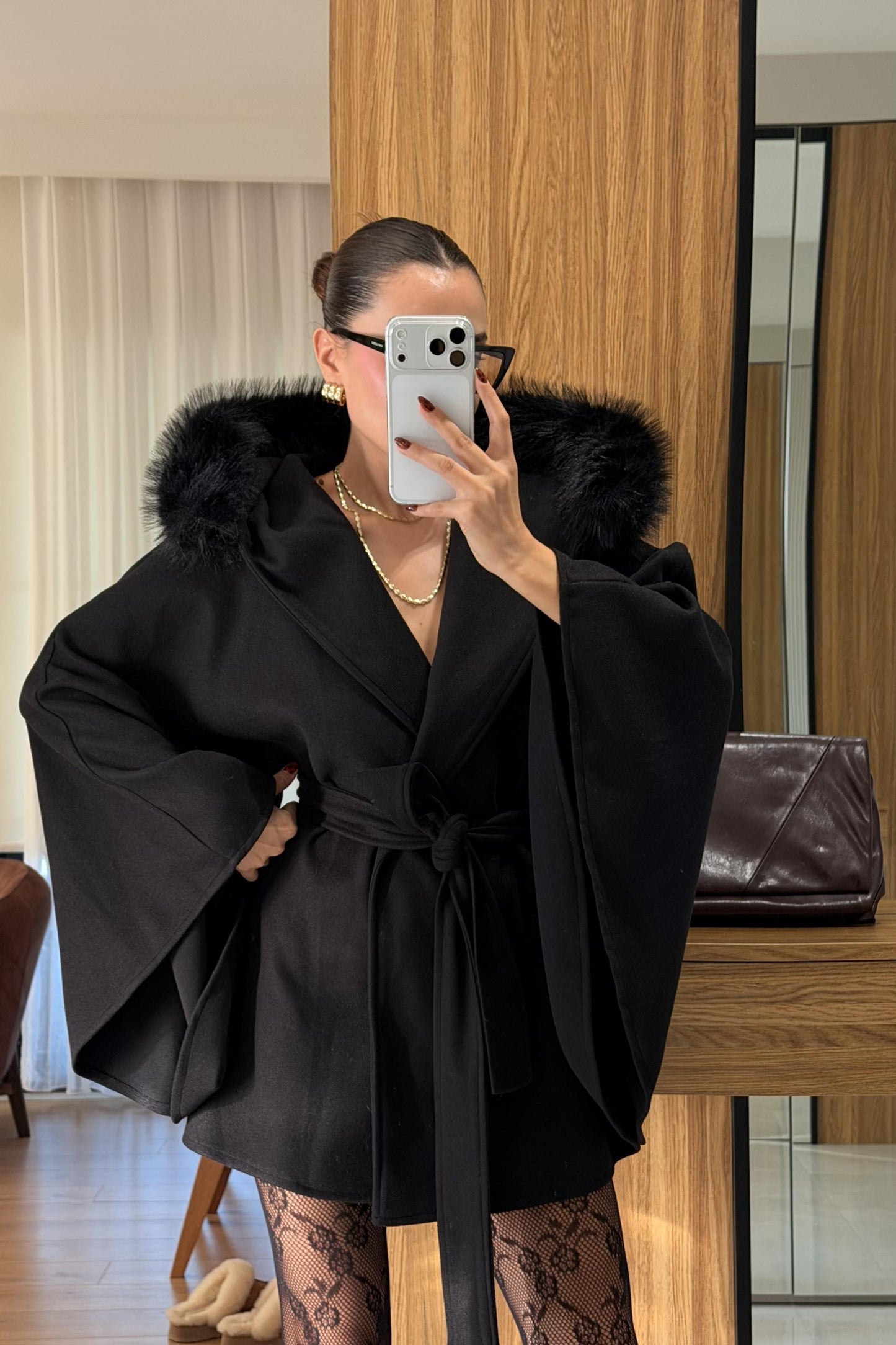 Darking Siyah Kürklü Panço