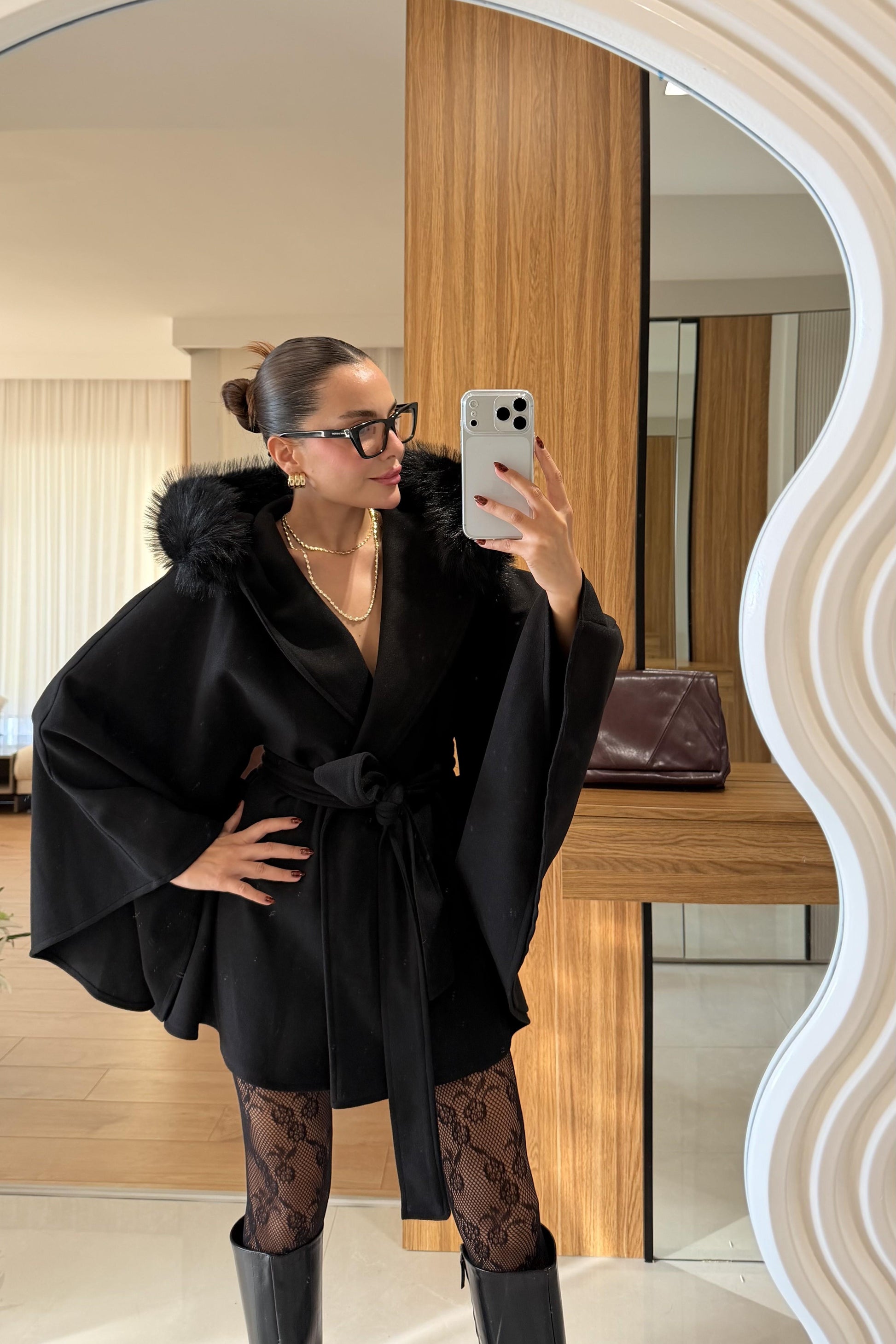 Darking Siyah Kürklü Panço