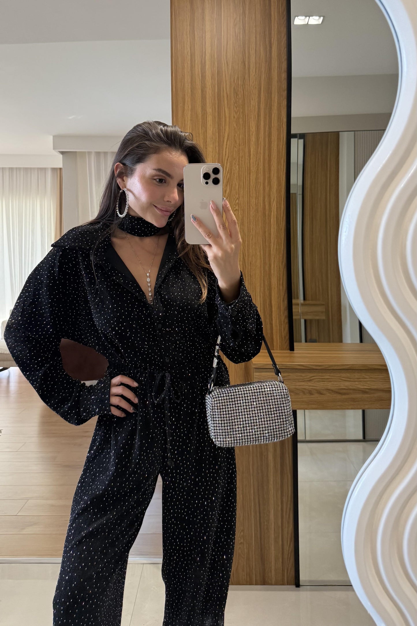 De Liano Siyah Şal Detaylı Taşlı Takım