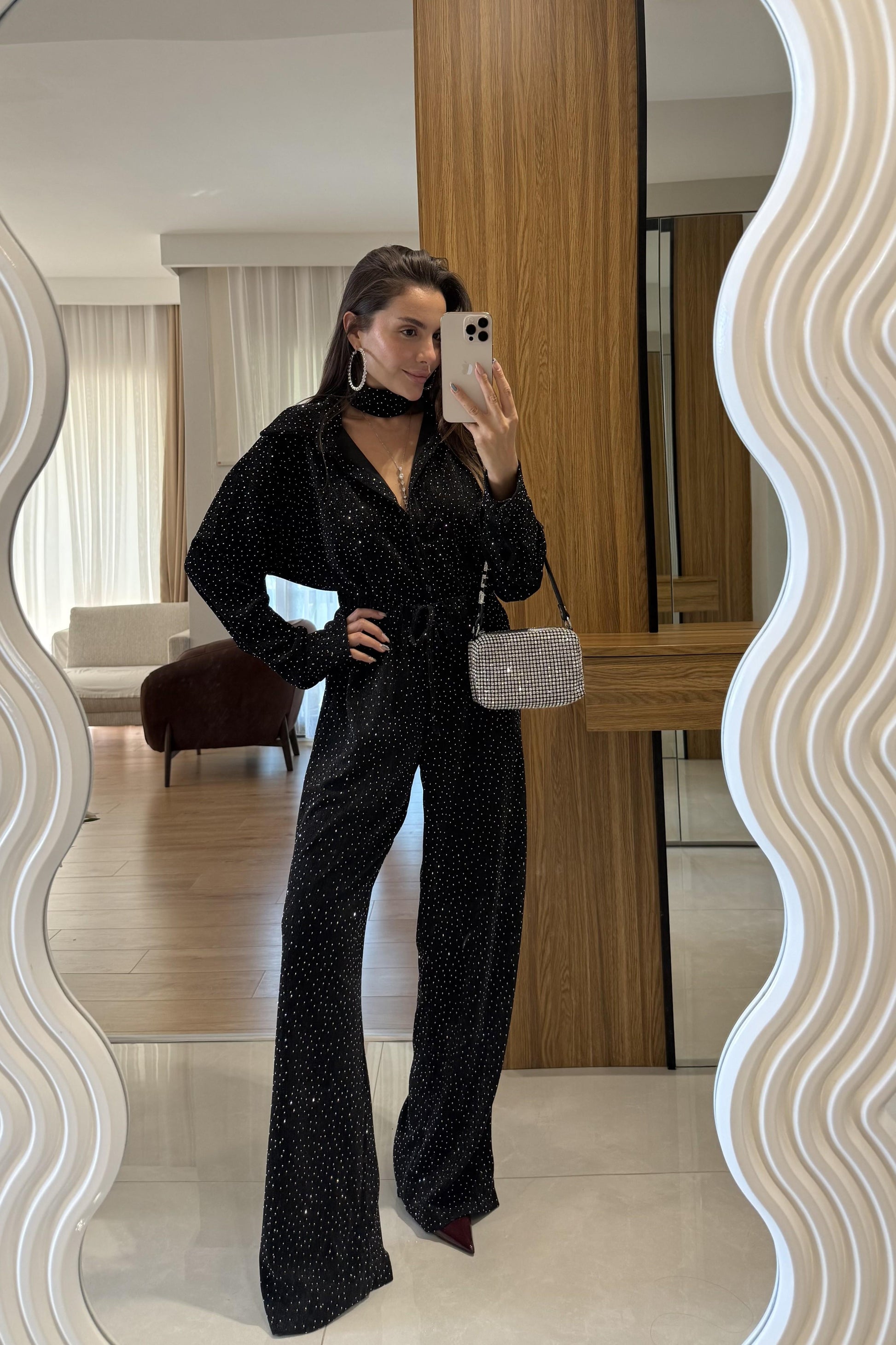 De Liano Siyah Şal Detaylı Taşlı Takım