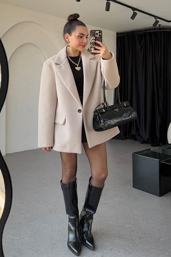 Deiter Krem Kaşe Blazer Ceket