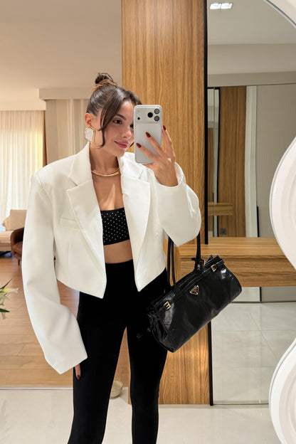 Denhaag Beyaz Premium Vatkalı Mini Ceket