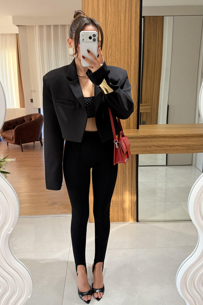 Denhaag Siyah Premium Vatkalı Mini Ceket