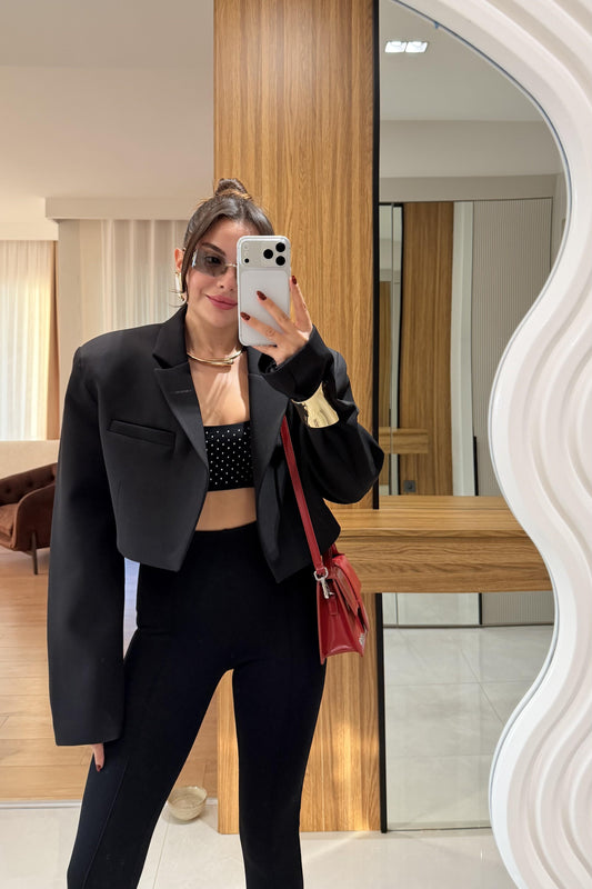 Denhaag Siyah Premium Vatkalı Mini Ceket