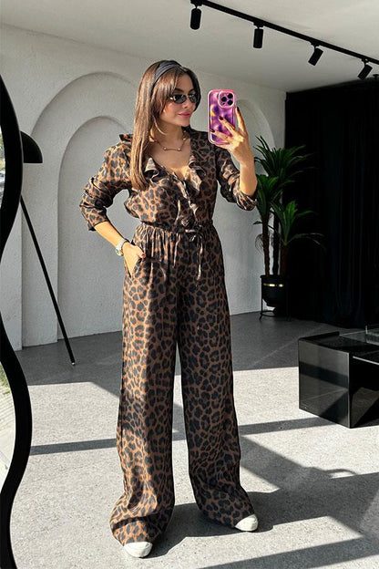 Denis Fırfırlı Koyu Leopar Takım