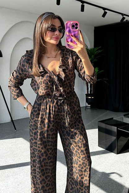 Denis Fırfırlı Koyu Leopar Takım