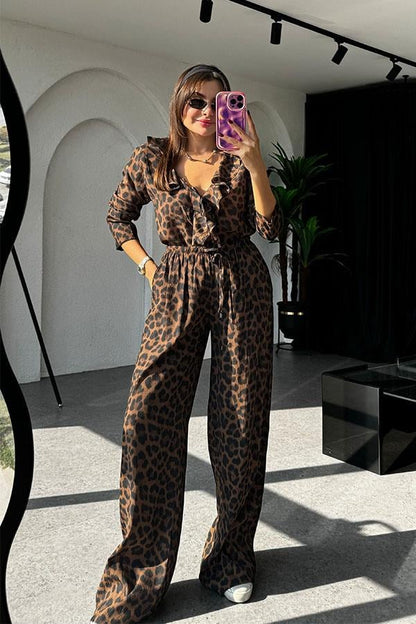 Denis Fırfırlı Koyu Leopar Takım