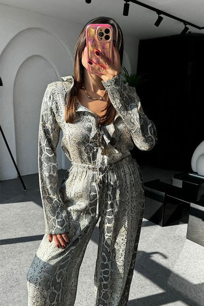 Denis Fırfırlı Yılan Desen Takım