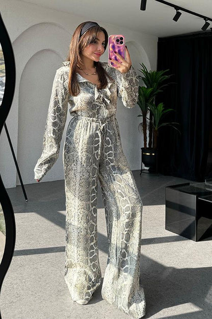 Denis Fırfırlı Yılan Desen Takım