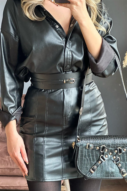 Deri gömlekli etekli ikili takım