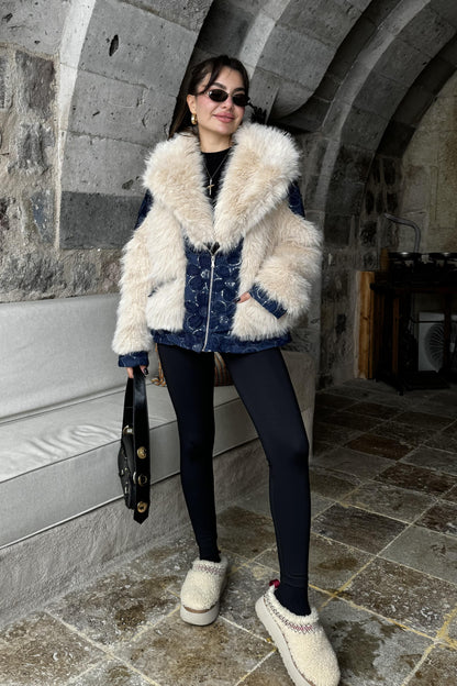 Desce Kot Karışımlı Premium Kürk Kaban