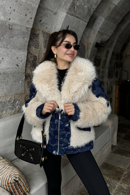 Desce Kot Karışımlı Premium Kürk Kaban