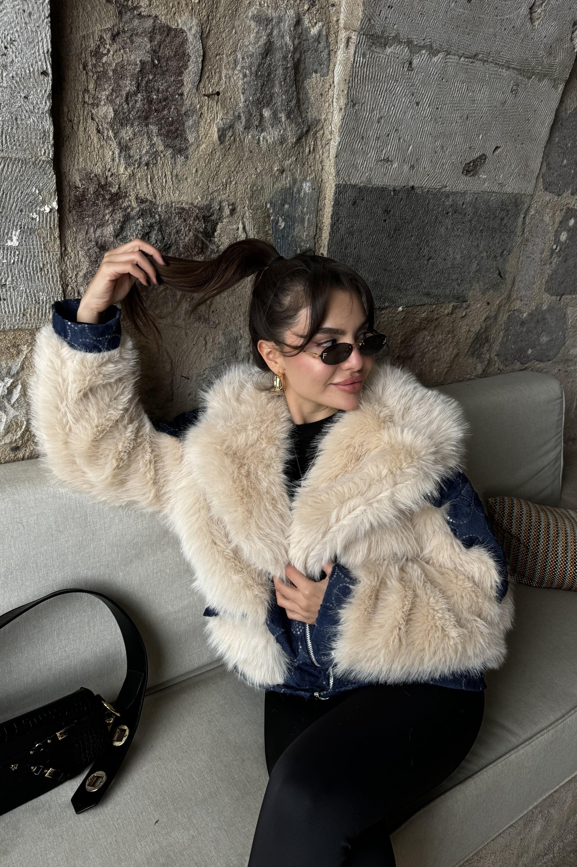 Desce Kot Karışımlı Premium Kürk Kaban