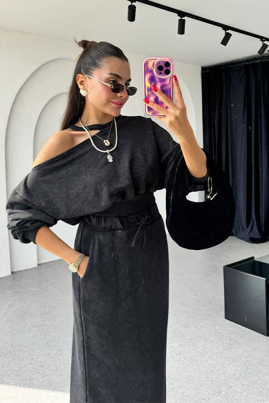 Destiny Omuz Dekolteli Antrasit Etekli Takım