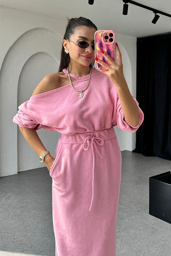 Destiny Omuz Dekolteli Pembe Etekli Takım