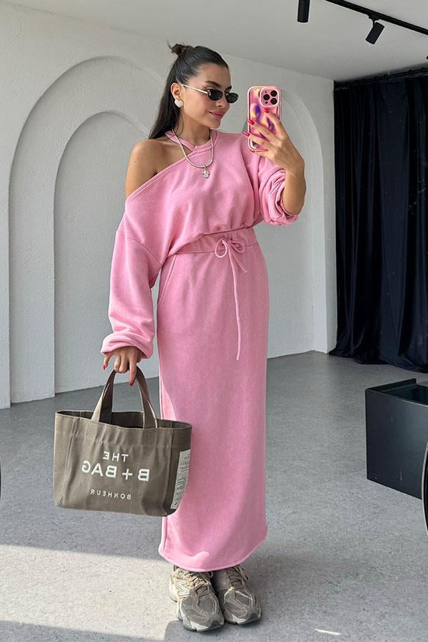 Destiny Omuz Dekolteli Pembe Etekli Takım