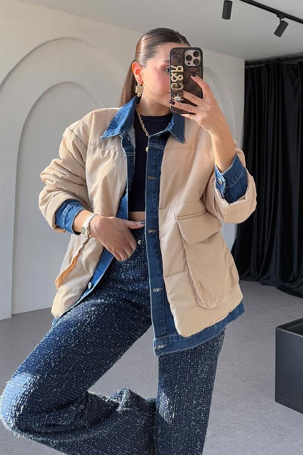 Diedre Bej Kot Detaylı Şişme Mont