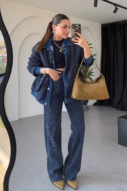 Diedre Lacivert Kot Detaylı Şişme Mont