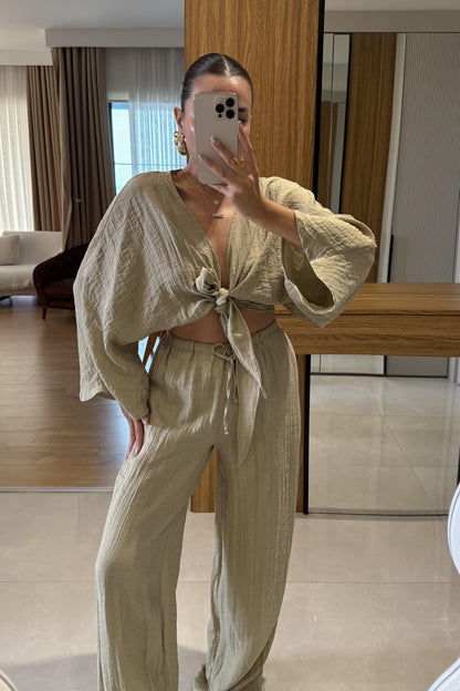 Diora Açık Haki Bağlamalı Astarlı Takım