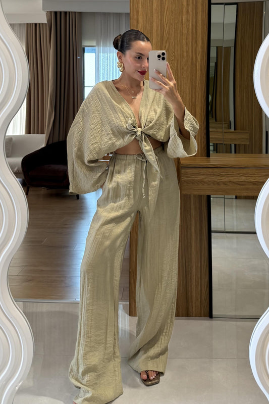 Diora Açık Haki Bağlamalı Astarlı Takım