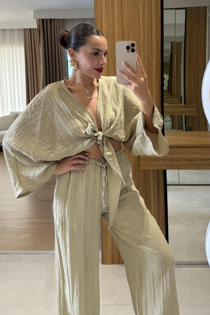 Diora Açık Haki Bağlamalı Astarlı Takım