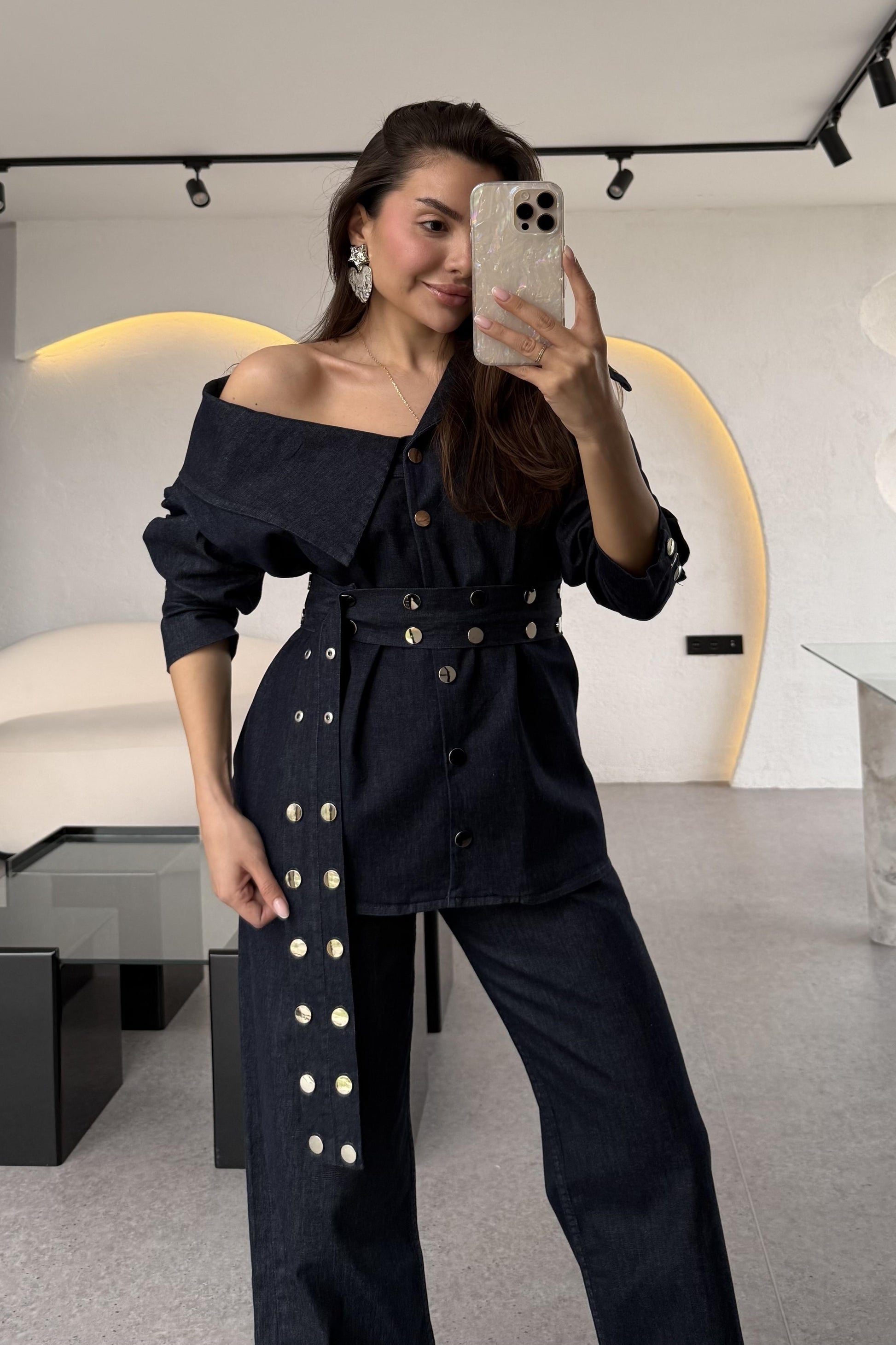 Dobbie Zımba Detaylı Denim Kruvaze Yaka Takım