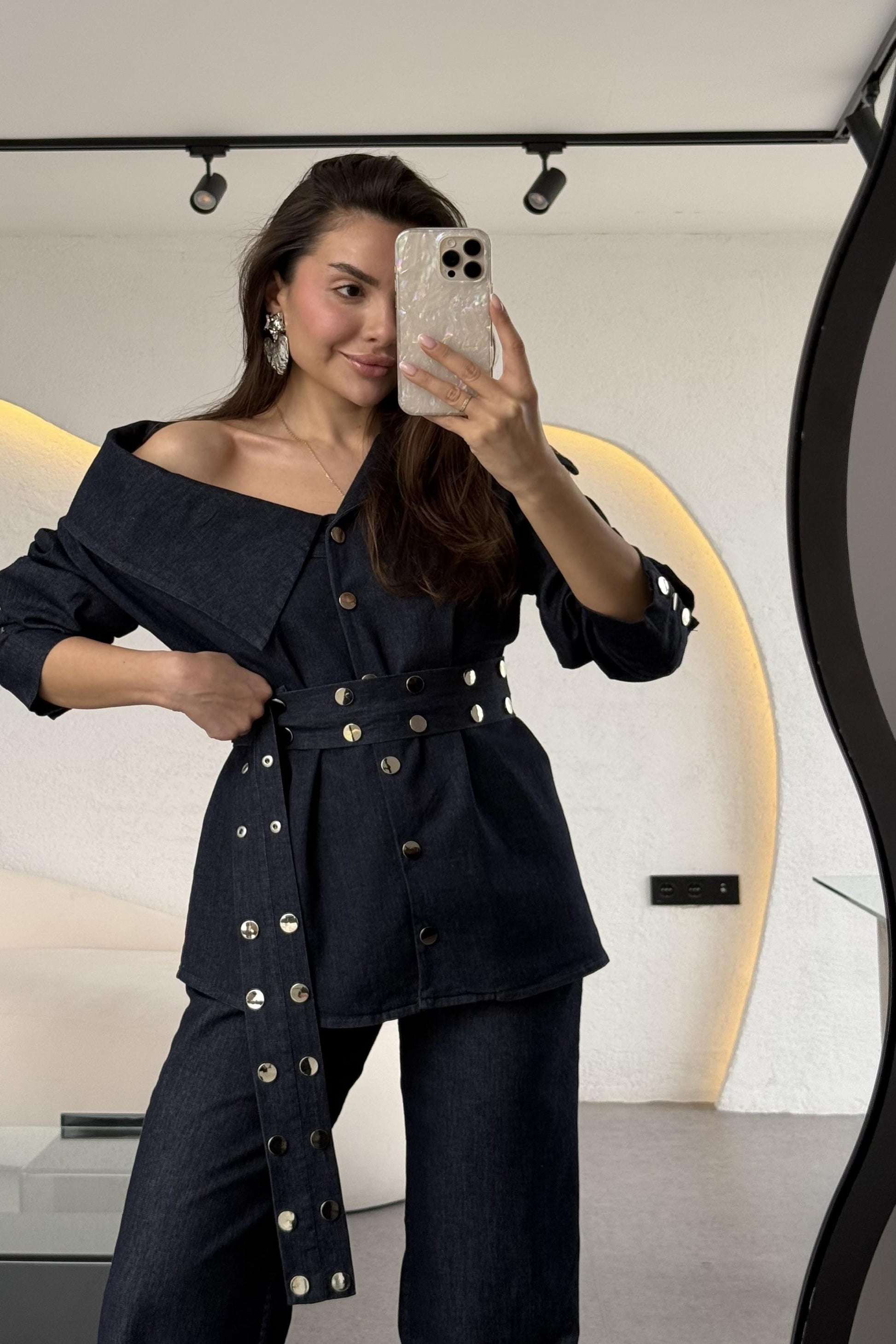 Dobbie Zımba Detaylı Denim Kruvaze Yaka Takım