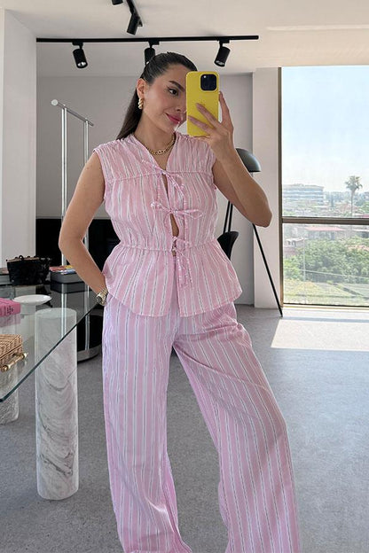 Domenica Pembe Çizgili Bağlamalı Takım