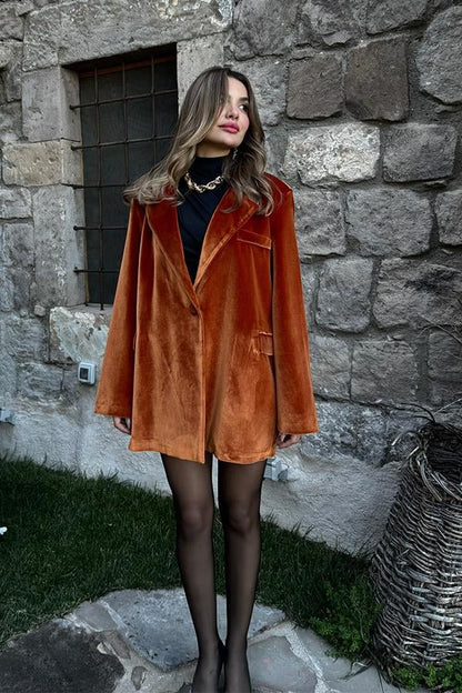 Doree Kiremit Kadife Blazer Ceket