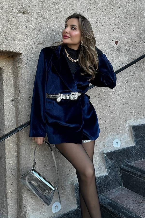 Doree Parlament Mavi Kadife Blazer Ceket