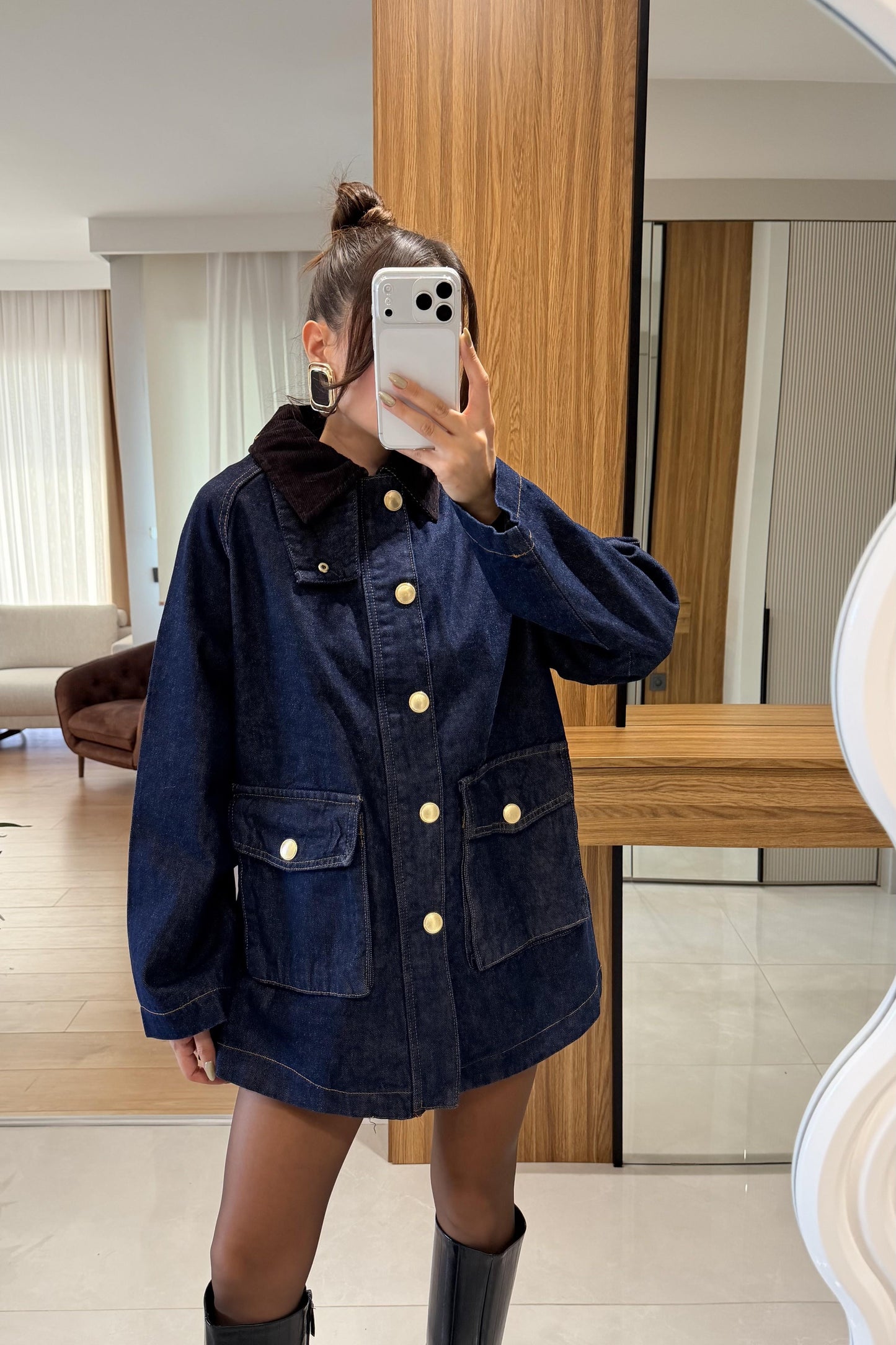 Dower Kadife Yaka Denim Ceket