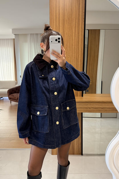Dower Kadife Yaka Denim Ceket