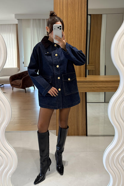 Dower Kadife Yaka Denim Ceket