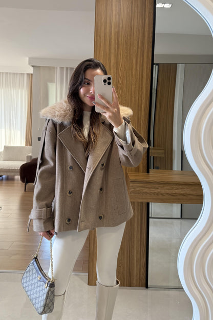 Dragun Sütlü Kahve Kürkü Çıkarılabilen Kaban