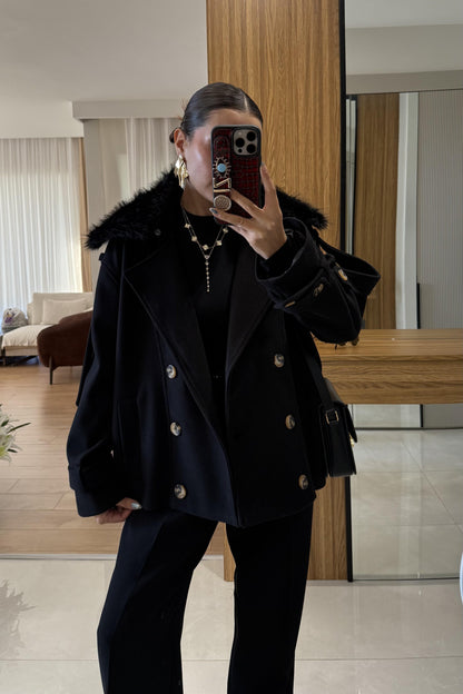 Dragun Siyah Kürkü Çıkarılabilen Kaban