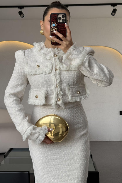 Dries Beyaz Gold Düğmeli Premium Tüvit Takım