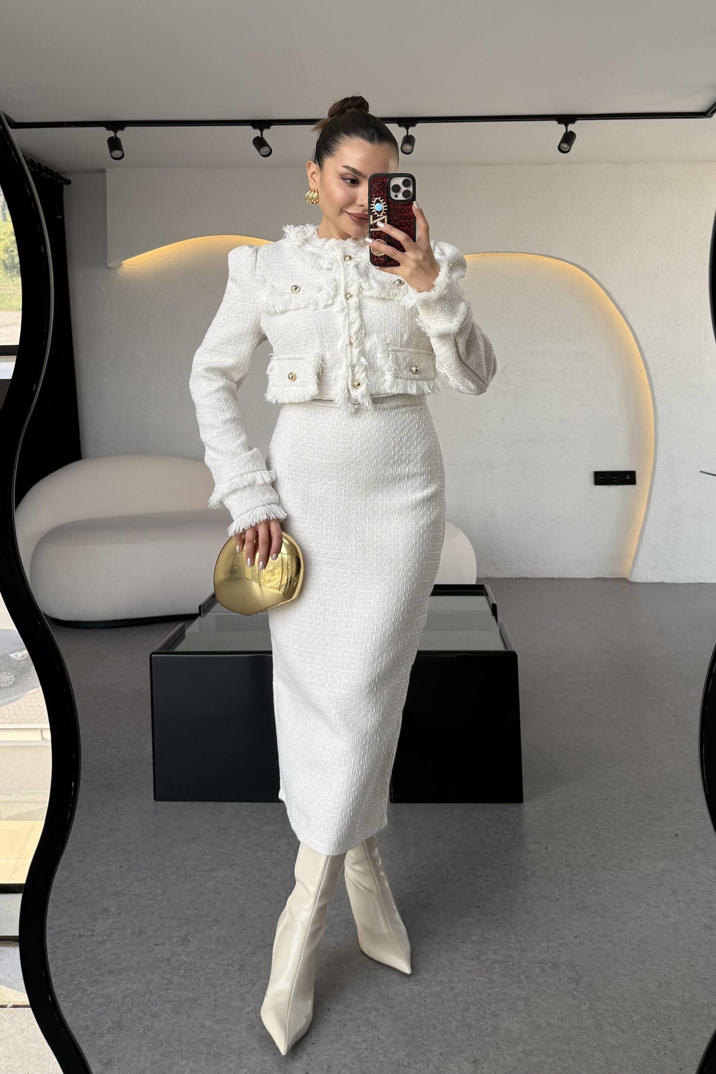 Dries Beyaz Gold Düğmeli Premium Tüvit Takım