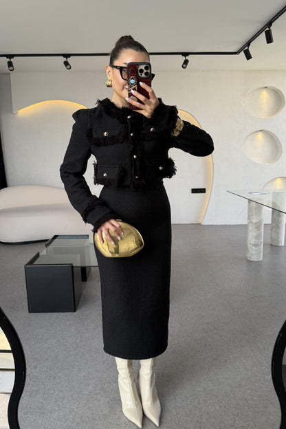 Dries Siyah Gold Düğmeli Premium Tüvit Takım