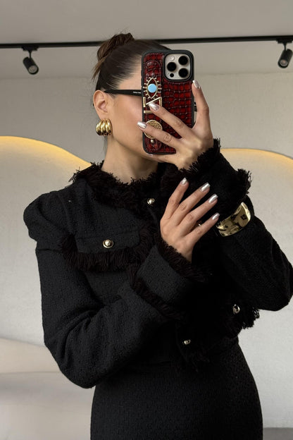 Dries Siyah Gold Düğmeli Premium Tüvit Takım