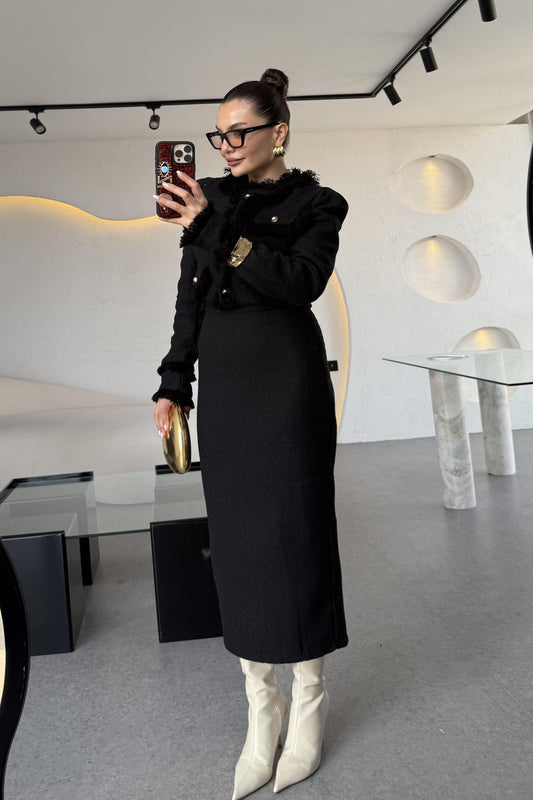 Dries Siyah Gold Düğmeli Premium Tüvit Takım