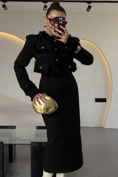 Dries Siyah Gold Düğmeli Premium Tüvit Takım