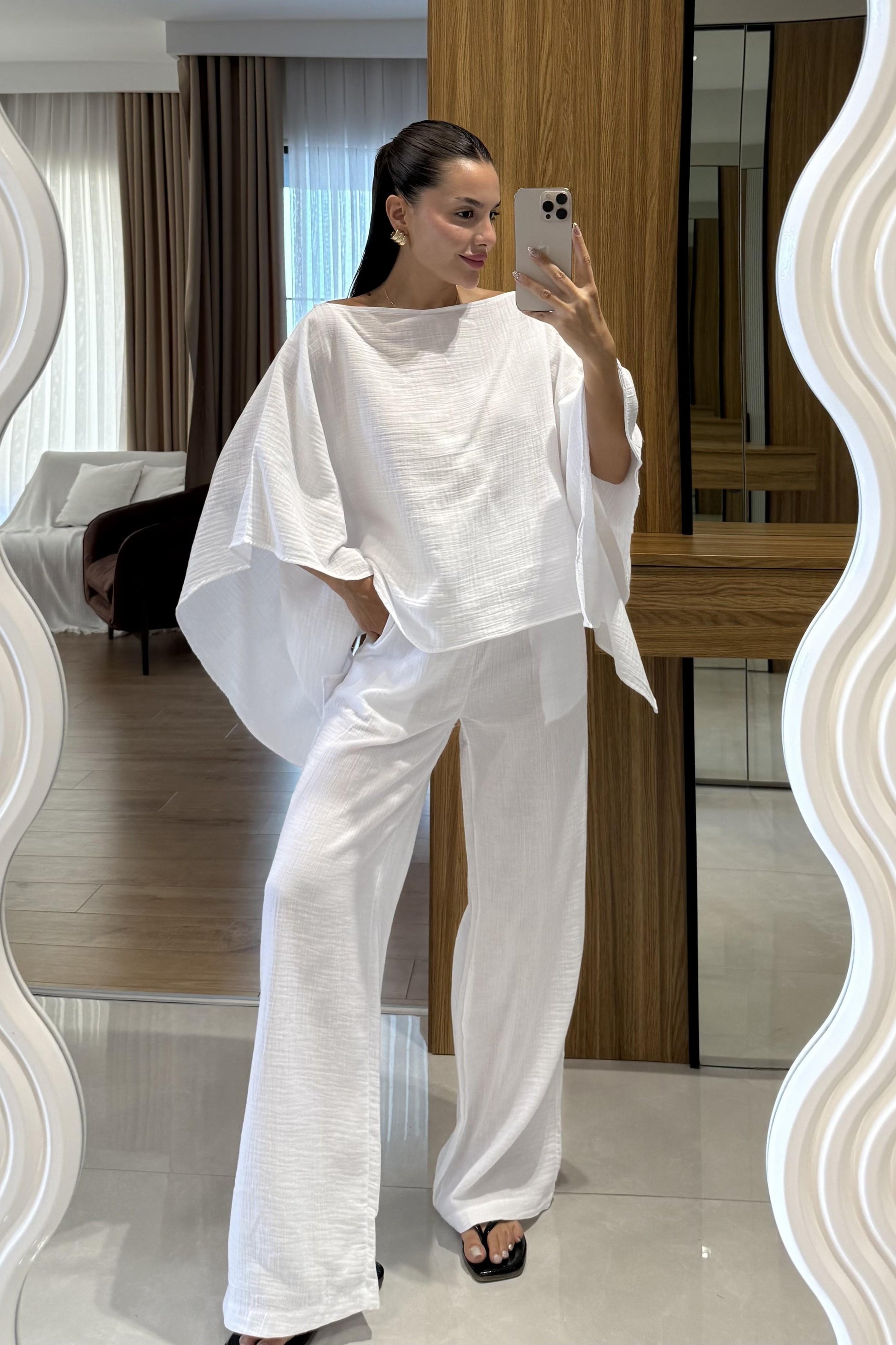 Dubai Beyaz Yarasa Kol Müslin Takım